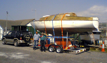 Fin Keel Yacht loaded on trailer